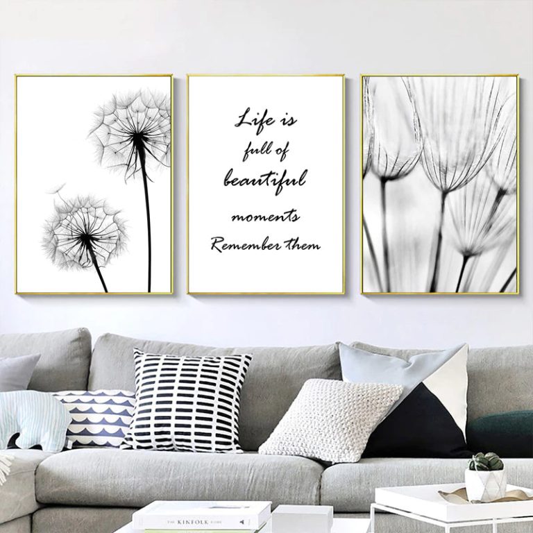 Minimalist_Dandelion_Flowers_Wall_Art_Inspirational_Quote_Fine_Art_Canvas_Prints_Modern_Black_White_