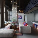 flying-pendant-lights-colourful-stools-kitsch-living-room