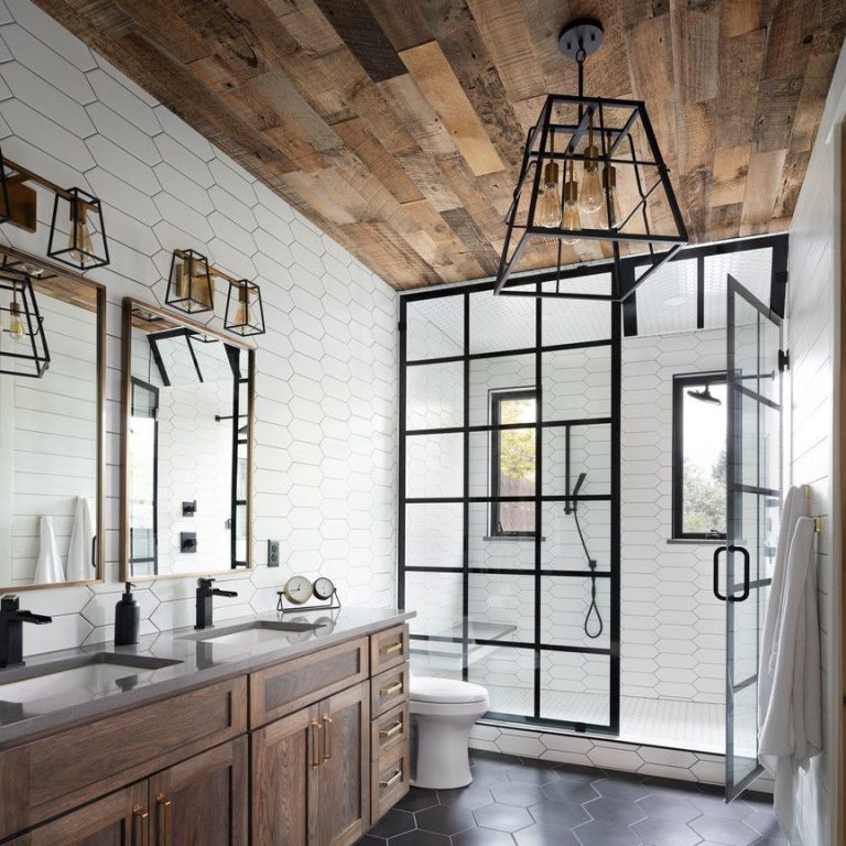 Caged-Lighting-Sconce-and-Pendant-Industrial-bathroom-decor-ideas-via-Forte-Design-Studios