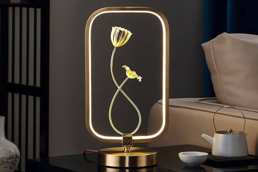 New Chinese Style All-Copper Lotus Stone Table Lamp