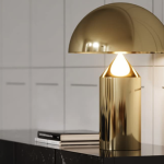 Mushroom Shaped Brushed Brass Nightstand Lamp for Studio Apartment