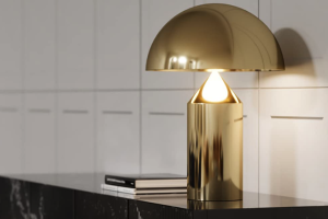 Mushroom Shaped Brushed Brass Nightstand Lamp for Studio Apartment